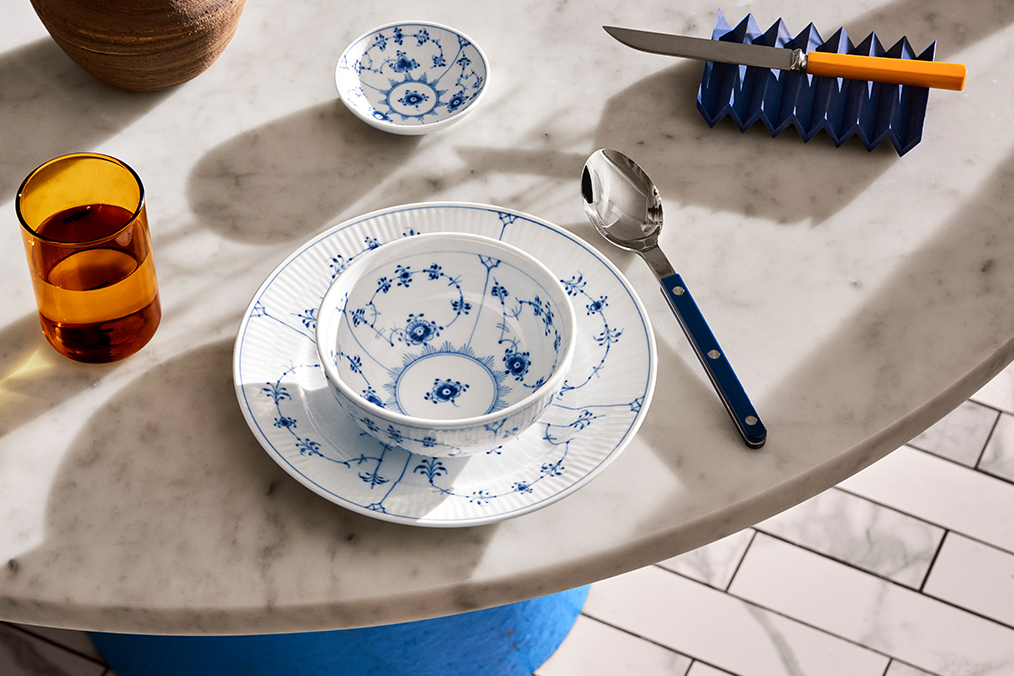 A table set with the Blue Fluted Plain collection